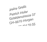        paho Grafik
       Patrick Hofer
      Gstaldenstrasse 37
     CH-8810 Horgen 
    G +41 77 404 33 55
  info@pahografik.ch
 www.pahografik.ch